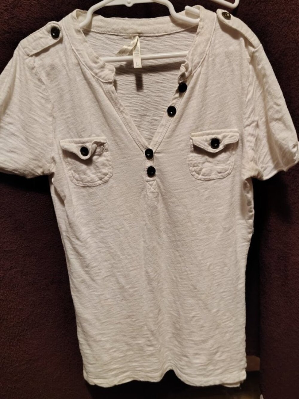 Ladies 'Color Story' Henley V-Neck Short Sleeve Shirt Size Large